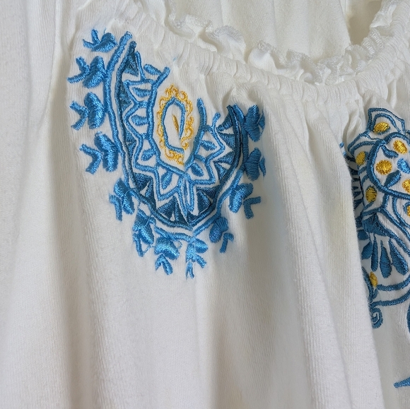 Mediterranean Boho Peasant Top 3X Embroidered 100% Cotton Resort Summer - Picture 4 of 7